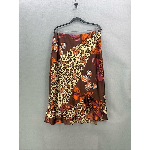 Vintage Y2K Russel Keng Womens Silk Cheetah Print Butterfly Slip Skirt Size 12 - Picture 1 of 7